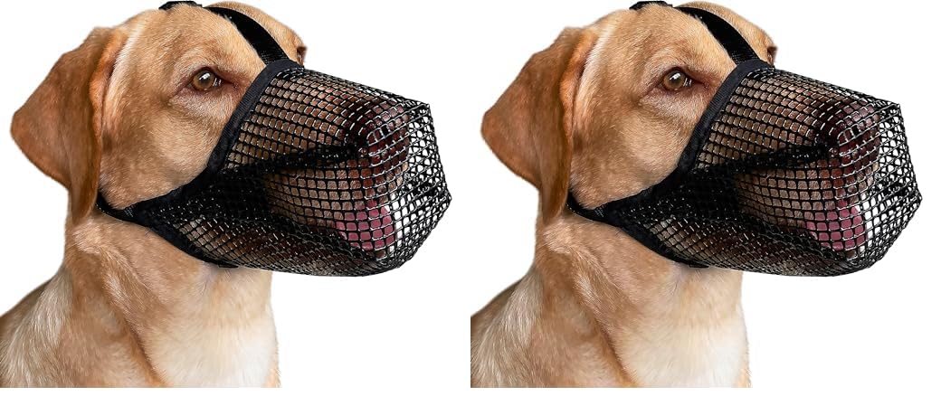 Mayerzon Dog Muzzle, Patented Mesh Muzzles for Small Medium Large Dogs, Soft Covered Mouth Guard with Adjustable Straps, Prevent Biting Chewing and Licking