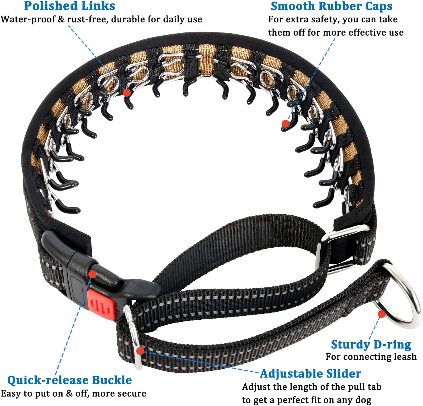 Mayerzon Martingale Collar for Small Medium Large Dogs, Patented Anti Pull Dog Collar with Reflective Strip and Buckle for Walking Training, Safe for Night Walk(M, Black)
