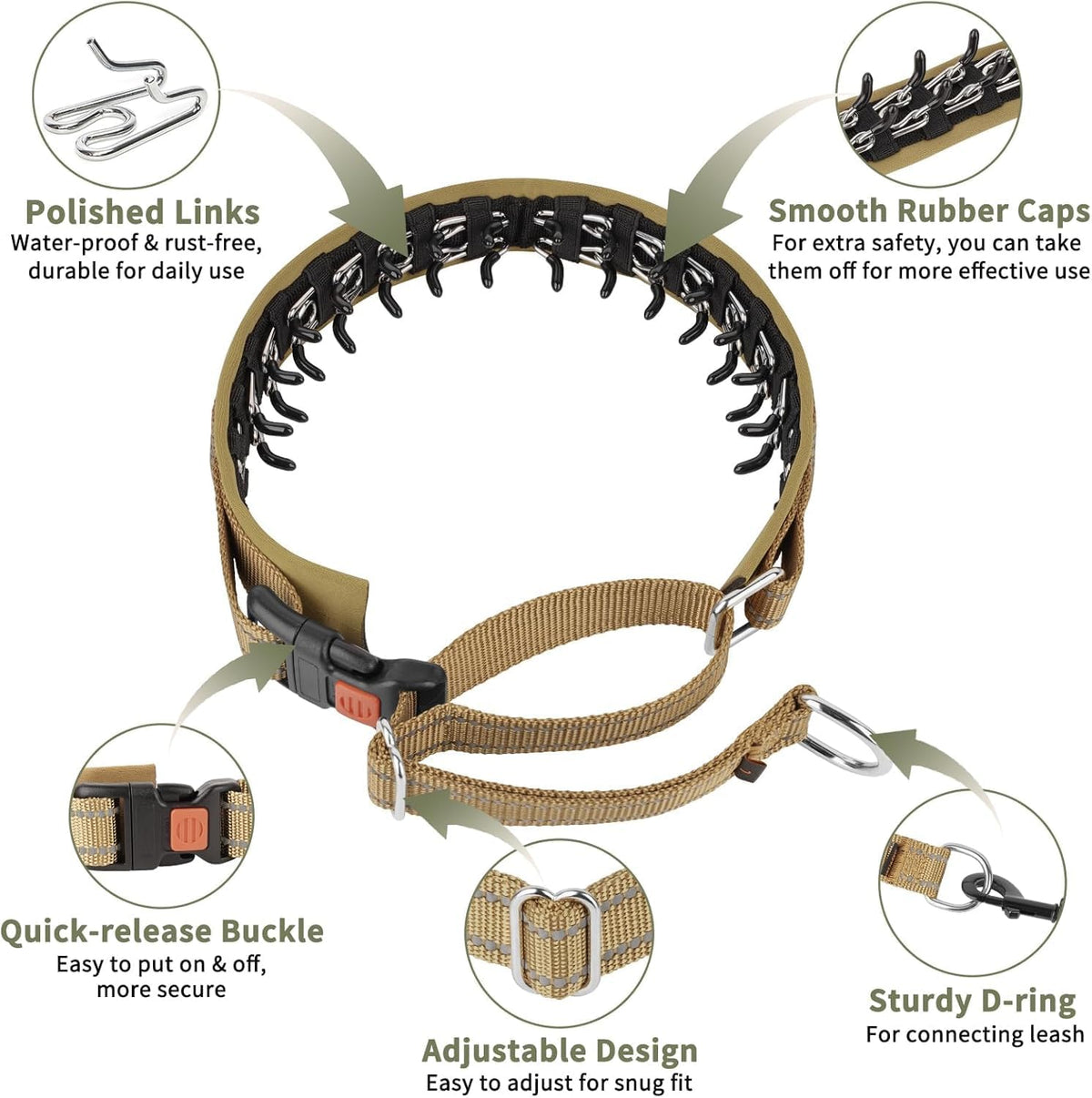 Mayerzon Martingale No Pull Dog Collar for Walking Training | Khaki, M