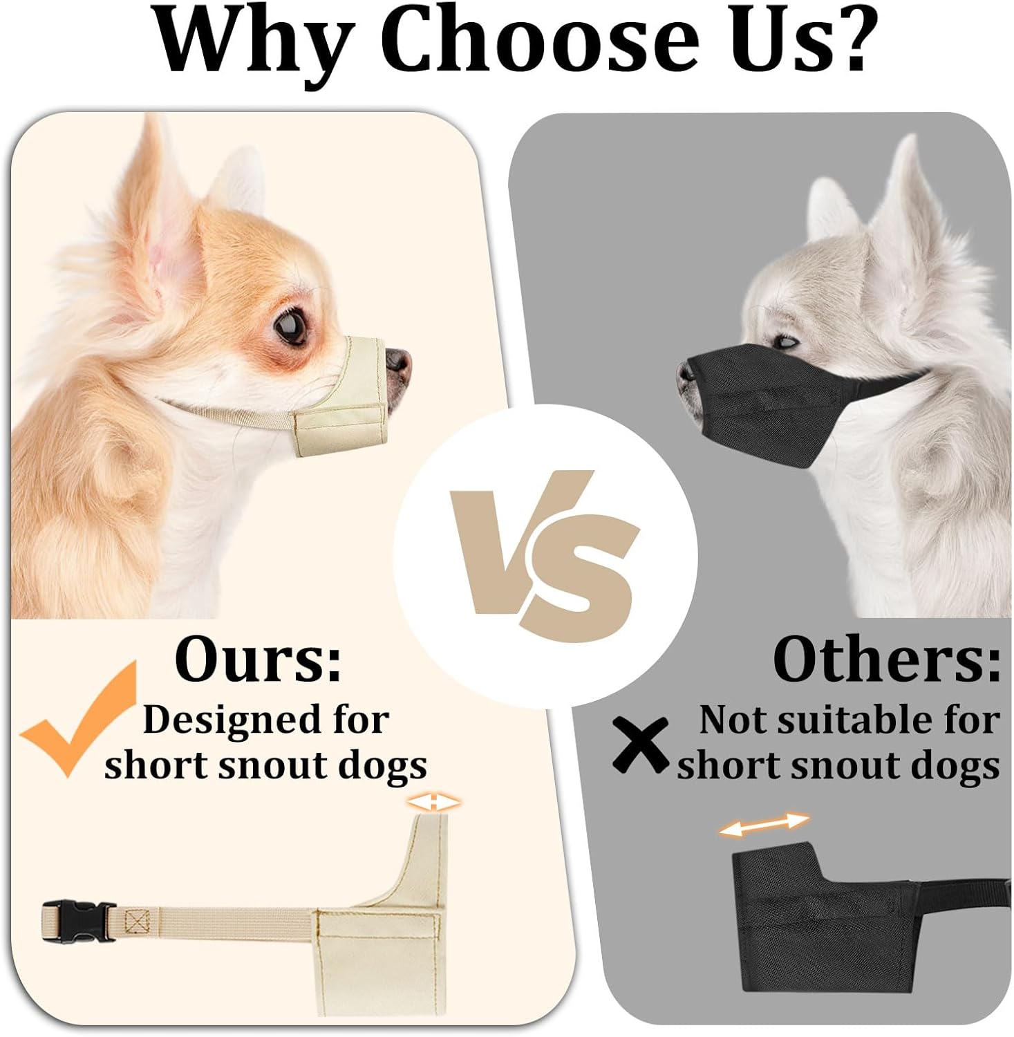 Mayerzon Short Snout Dog Muzzle, Small Muzzle for Chihuahua Shih Tzu American Bully Boxer Puppy, Soft Fabric Mouth Cover for Grooming Vet Visits, Prevent Biting Chewing Fighting
