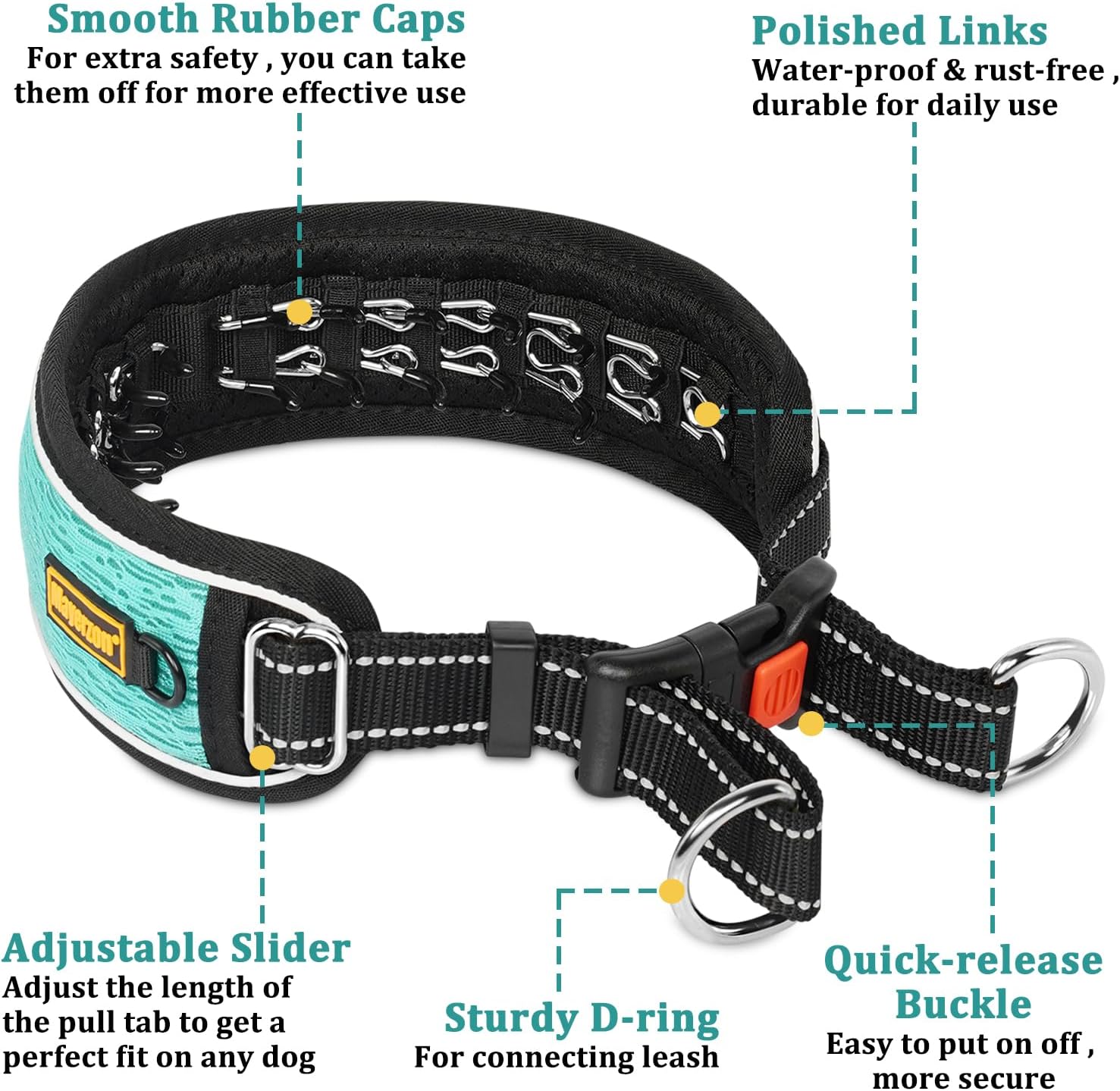 Mayerzon Martingale No Pull Collar for Large Medium Dogs Pitbull German Shepherd Rottweilers, Patented Reflective Anti Pull Dog Walking Collar with Buckle for Training Hiking, Adjustable(L, Cyan)