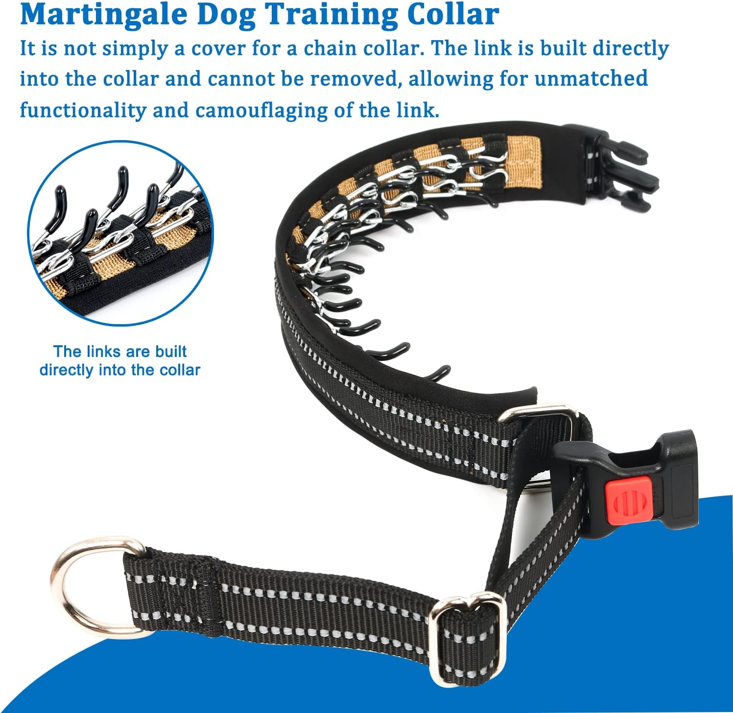 Mayerzon Martingale Collar for Small Medium Large Dogs, Patented Anti Pull Dog Collar with Reflective Strip and Buckle for Walking Training, Safe for Night Walk(M, Black)