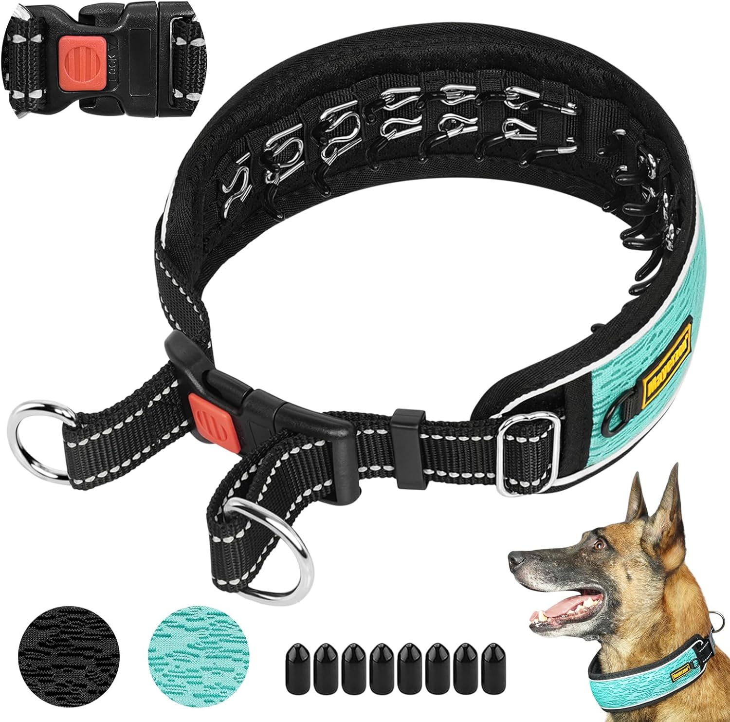 Mayerzon Martingale No Pull Collar for Large Medium Dogs Pitbull German Shepherd Rottweilers, Patented Reflective Anti Pull Dog Walking Collar with Buckle for Training Hiking, Adjustable(L, Cyan)