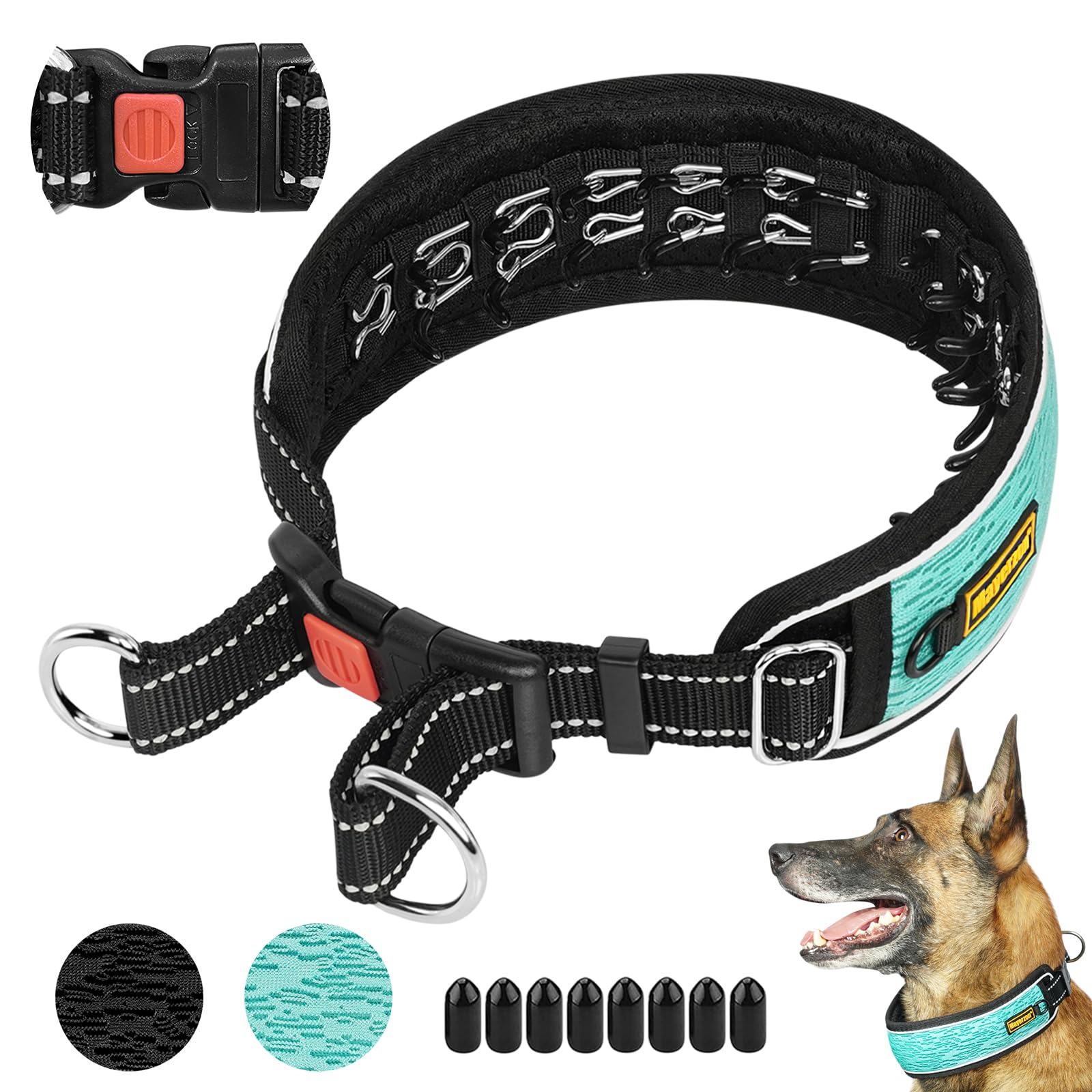 Mayerzon Martingale No Pull Collar for Large Medium Dogs Pitbull German Shepherd Rottweilers, Patented Reflective Anti Pull Dog Walking Collar with Buckle for Training Hiking, Adjustable(L, Cyan)