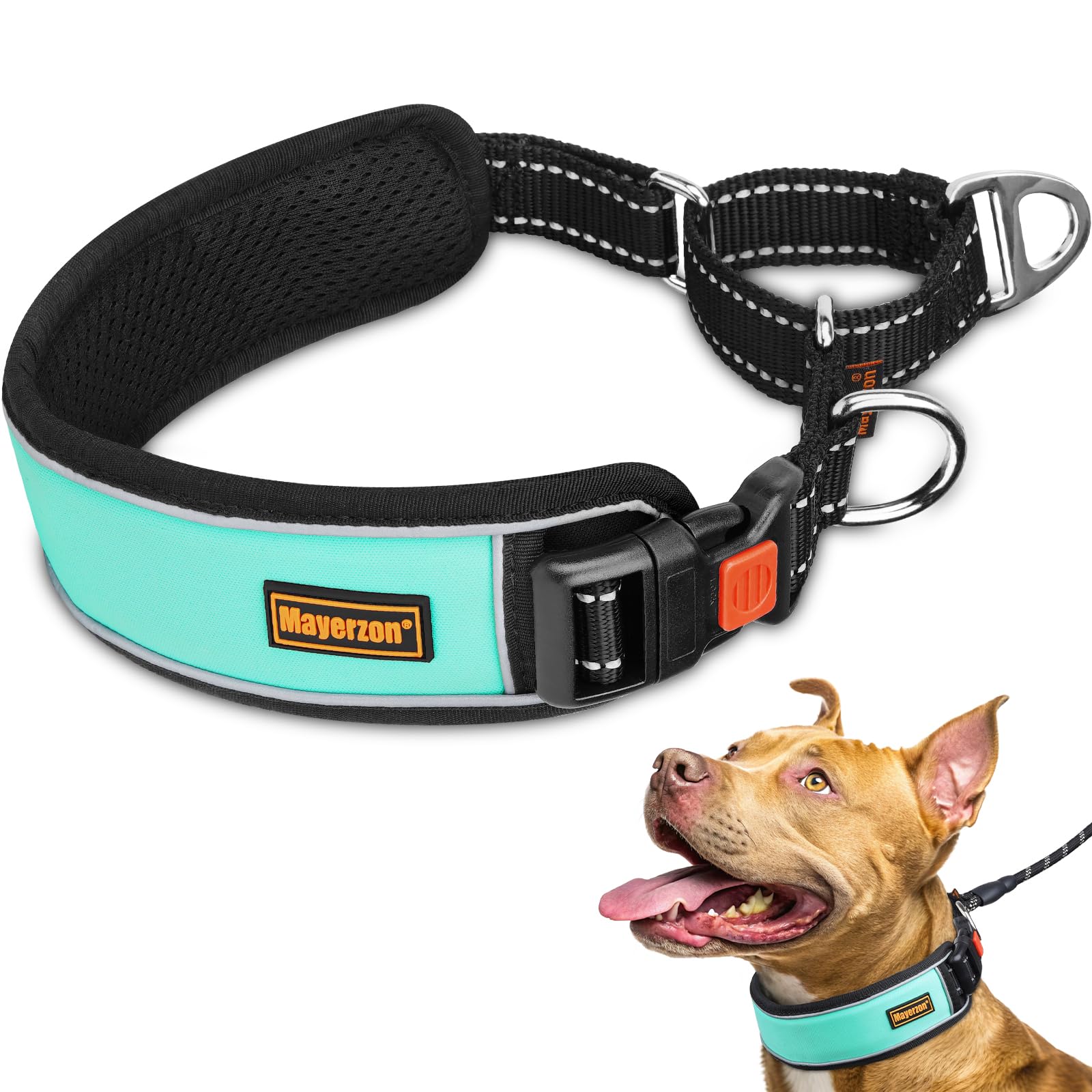 Mayerzon 2 Inch Wide Martingale Collar for Large Dogs, Patented No Pull Walking Training Dog Collar for Pitbull German Shepherd, with Buckle, Reflective Stitching, Adjustable (Black, L)