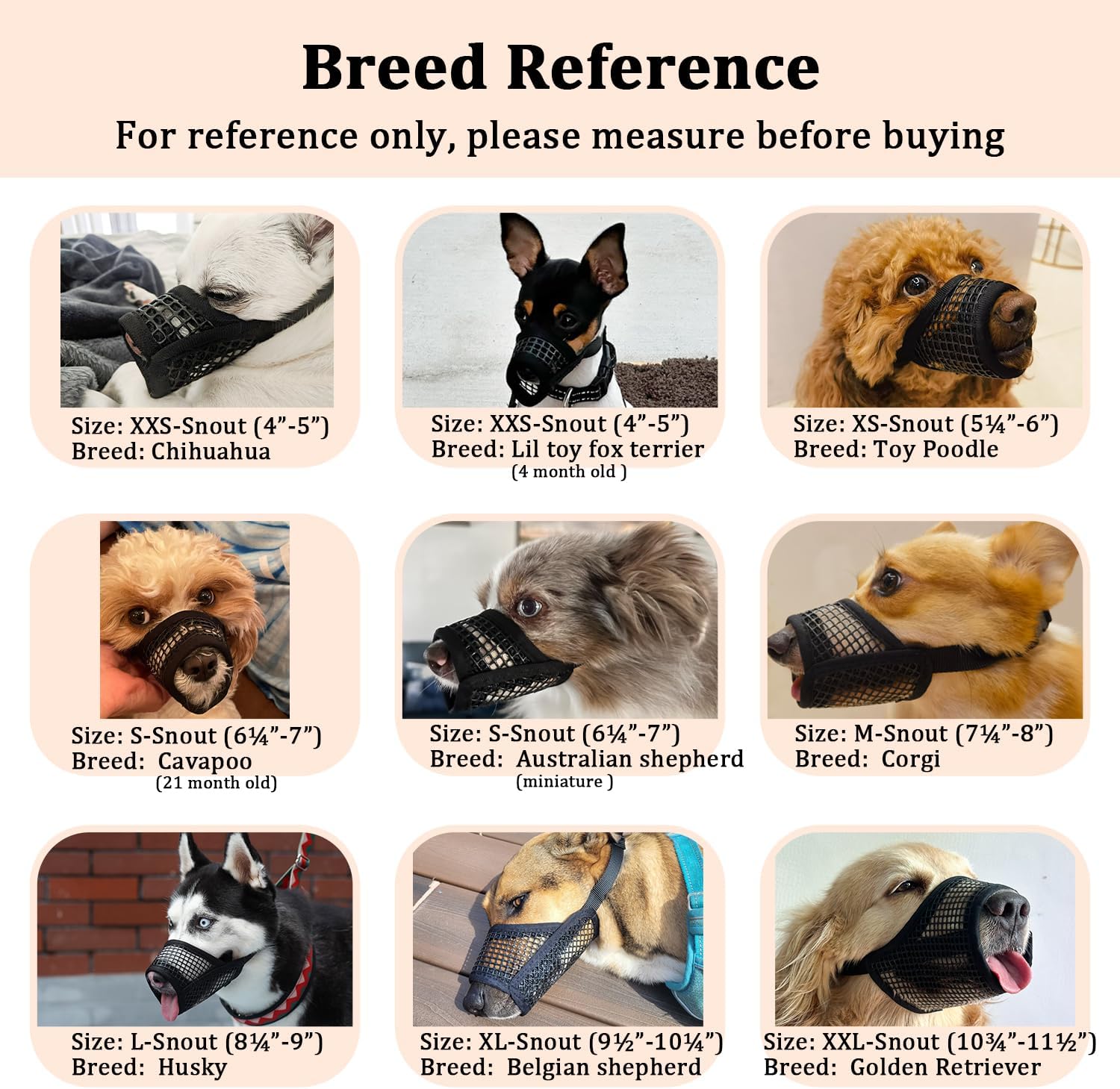 Mayerzon Dog Muzzle, Soft Mesh Muzzles for Small Medium Large Dogs Chihuahua Poodle Husky Labrador Retriever, Breathable Dog Mouth Guard for Biting Chewing Grooming, Allow Panting Drinking
