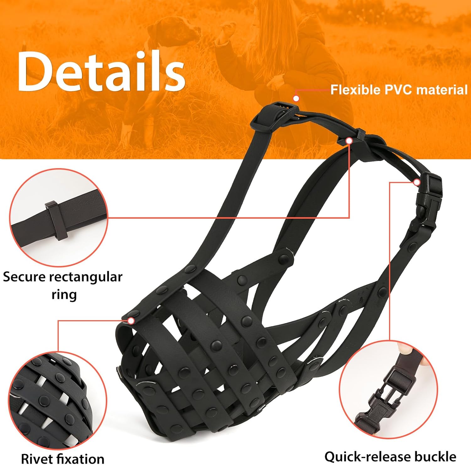Mayerzon Pitbull Muzzle for Large Medium Sized Dogs to Prevent Biting Scavenging, Basket Muzzle for Rottweiler Staffordshire Terrier in Grooming Training, Allow to Pant Drink, Lightweight and Sturdy