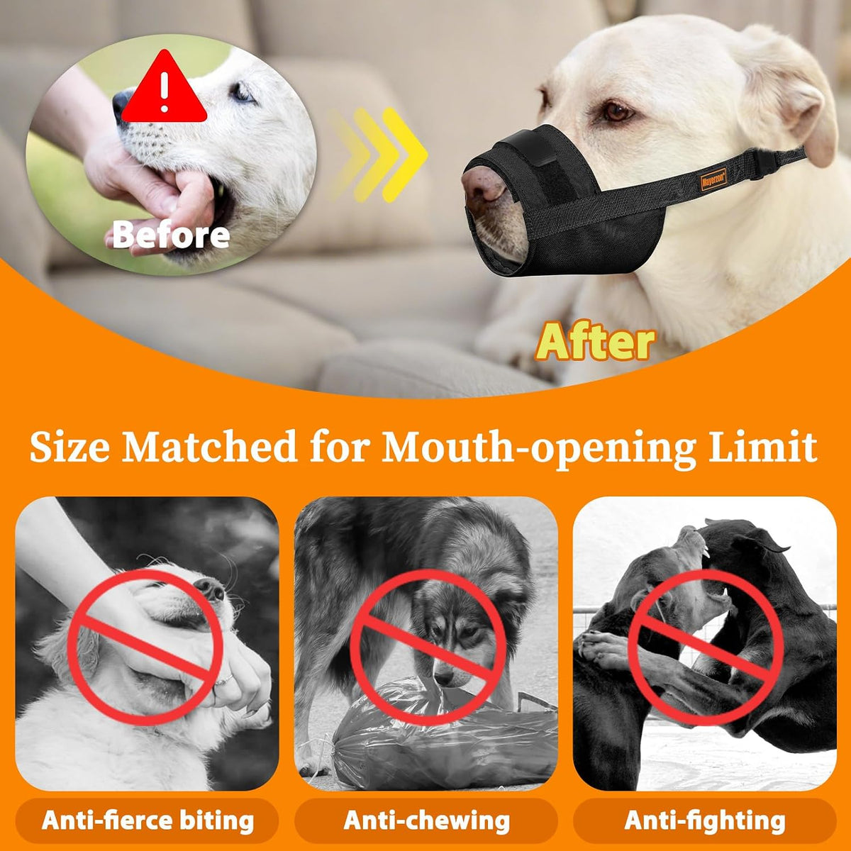Mayerzon Adjustable Dog Muzzle, Fabric Medium Large Dog Muzzle Anti Biting