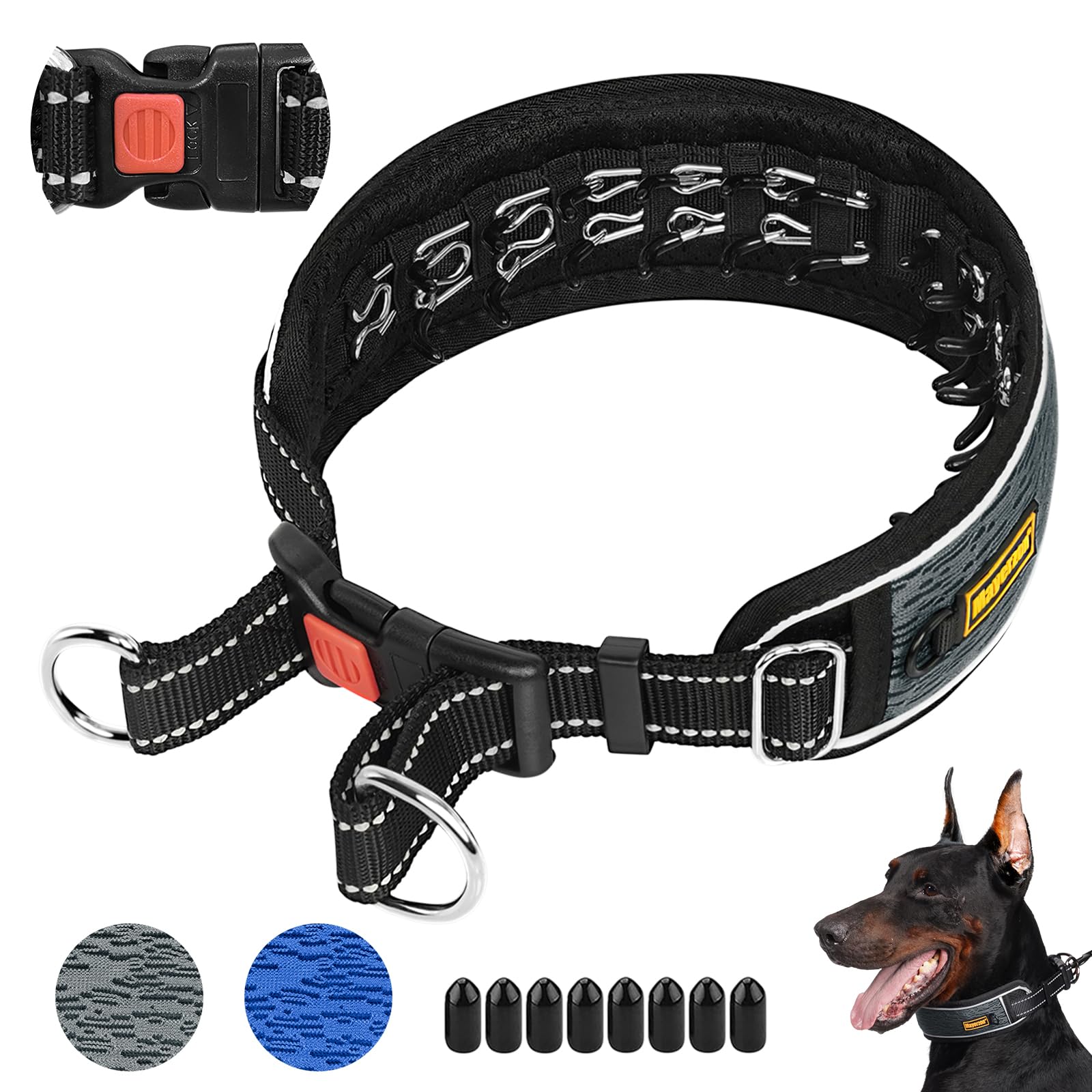 Mayerzon Martingale No Pull Collar for Large Medium Dogs Pitbull German Shepherd Rottweilers, Patented Reflective Anti Pull Dog Walking Collar with Buckle for Training Hiking, Adjustable(L, Cyan)