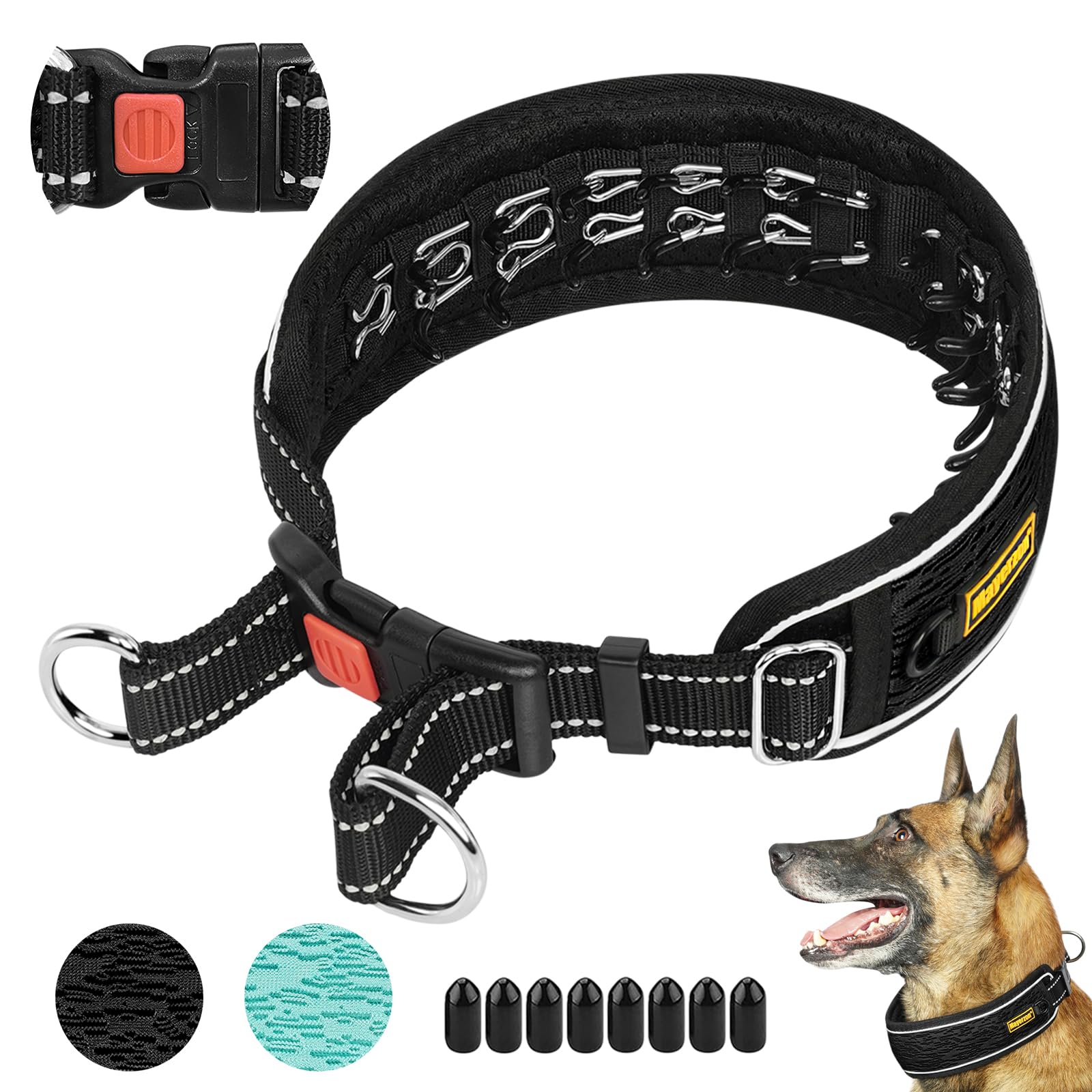 Mayerzon Martingale No Pull Collar for Large Medium Dogs Pitbull German Shepherd Rottweilers, Patented Reflective Anti Pull Dog Walking Collar with Buckle for Training Hiking, Adjustable(L, Cyan)