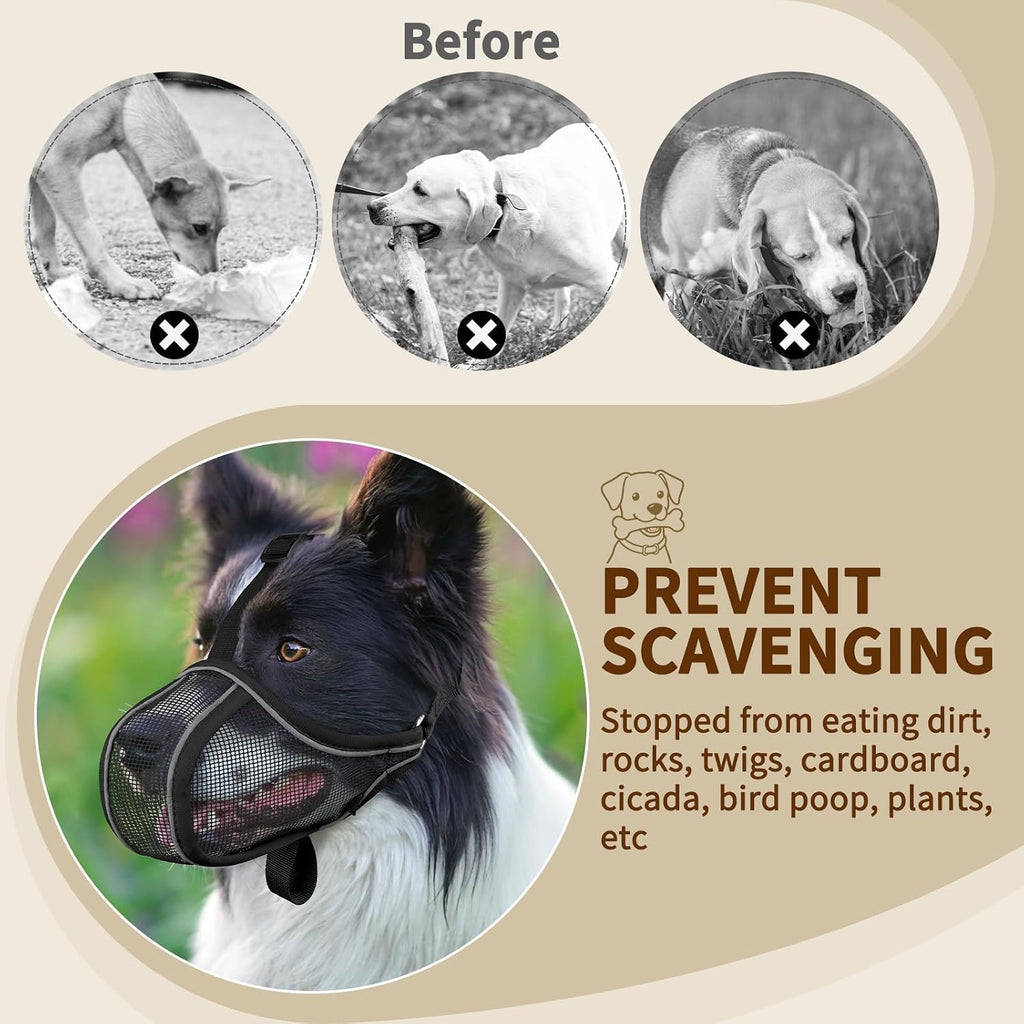 Mayerzon Dog Muzzle Mesh to Prevent Scavenging Biting Chewing | Black, XS