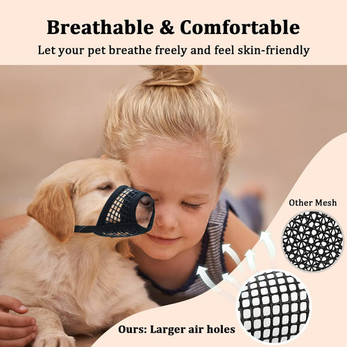 Mayerzon Dog Muzzle, Soft Mesh Muzzles for Small Medium Large Dogs Chihuahua Poodle Husky Labrador Retriever, Breathable Dog Mouth Guard for Biting Chewing Grooming, Allow Panting Drinking