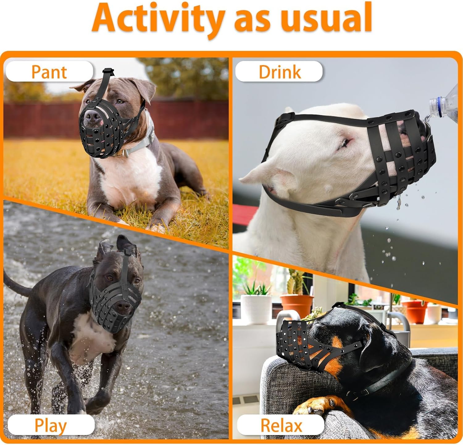 Mayerzon Pitbull Muzzle for Large Medium Sized Dogs to Prevent Biting Scavenging, Basket Muzzle for Rottweiler Staffordshire Terrier in Grooming Training, Allow to Pant Drink, Lightweight and Sturdy