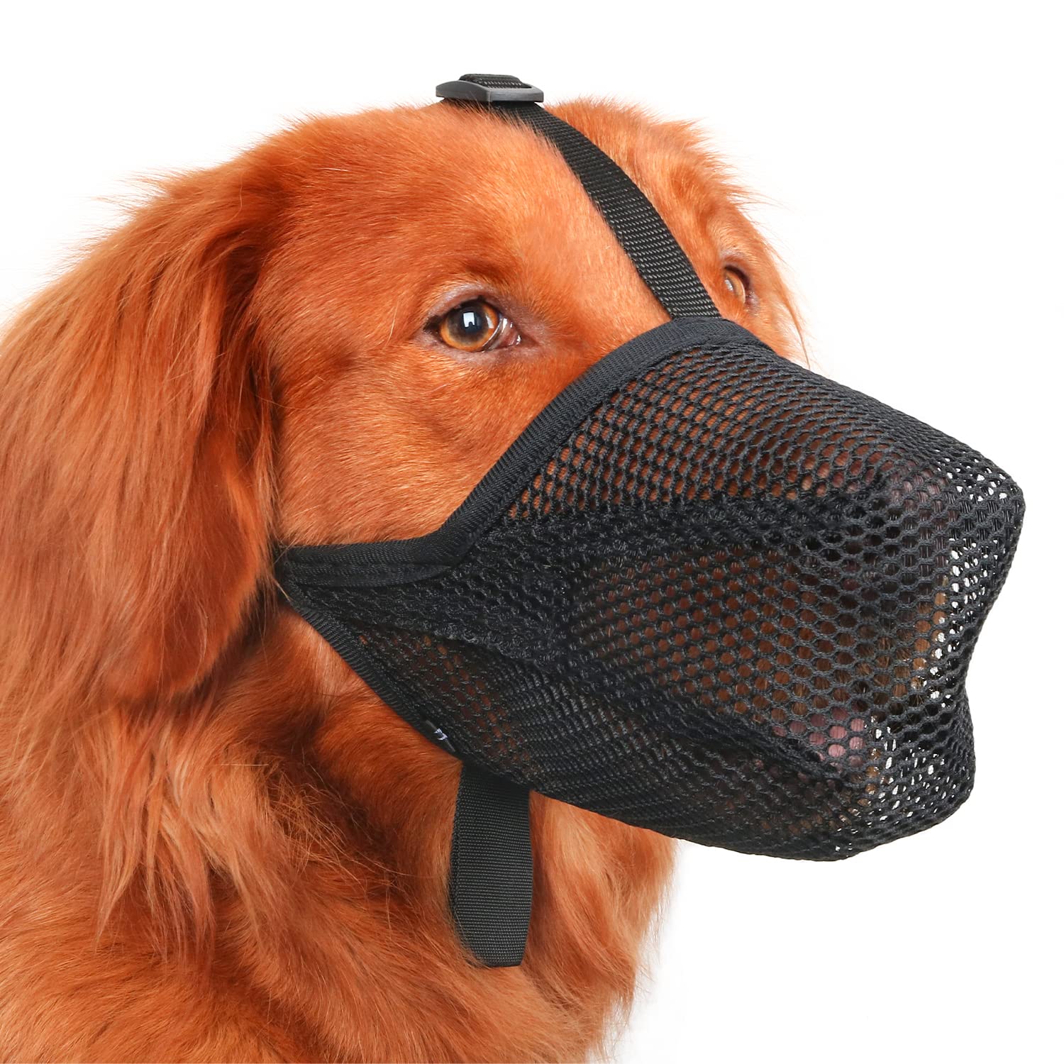 Mayerzon Dog Muzzle, Patented Soft Mesh Muzzle for Small Medium Large Dogs for Scavenging Biting Licking and Chewing, Allows to Pant and Drink (L, Black)