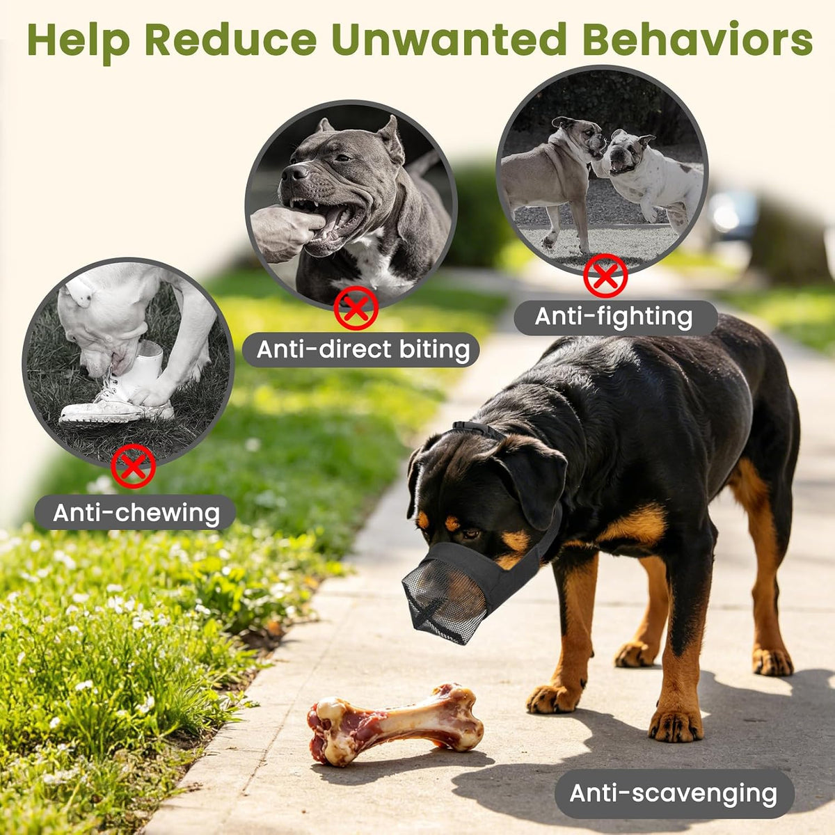 Mayerzon Full Covered Muzzle for Pitbull Bully Rottweiler Medium Large Dogs