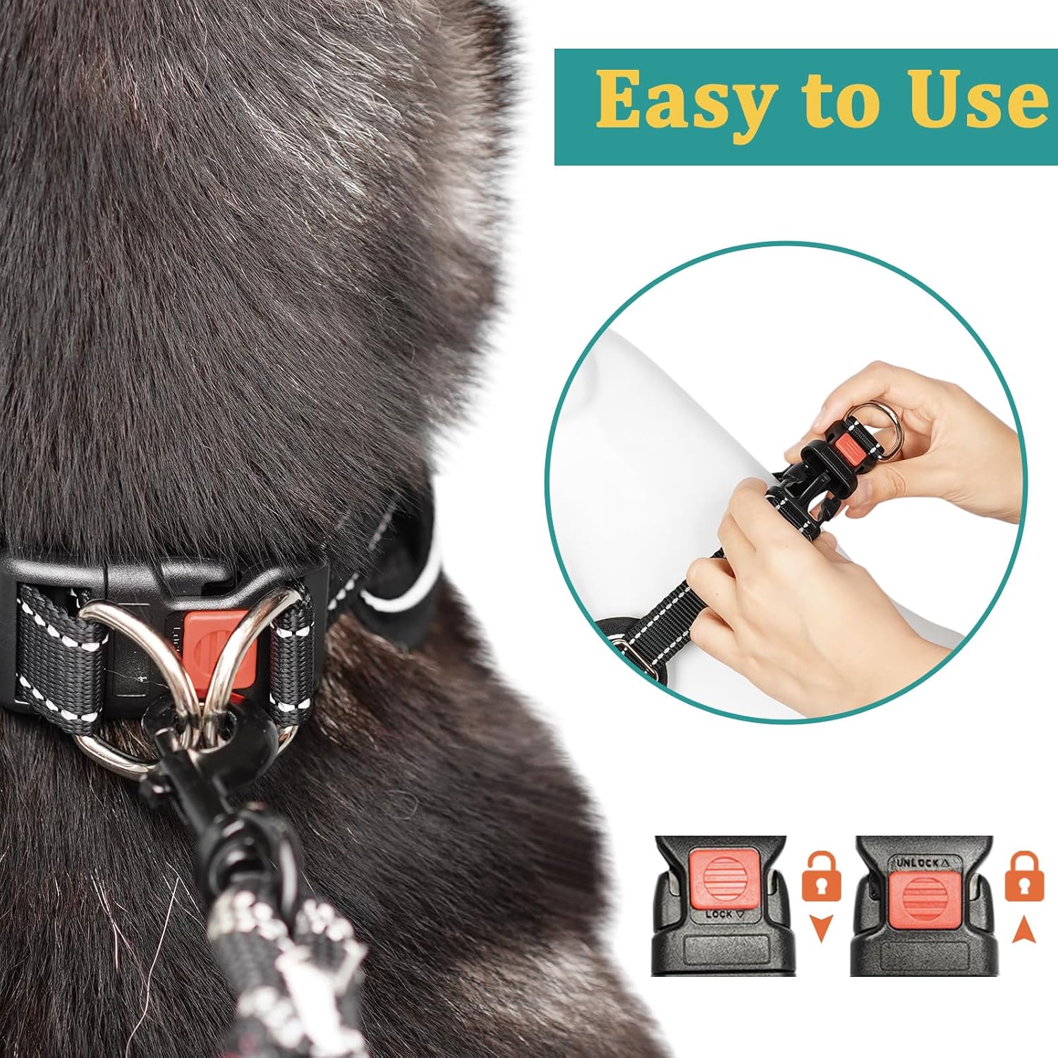 Mayerzon Martingale No Pull Collar for Large Medium Dogs Pitbull German Shepherd Rottweilers, Patented Reflective Anti Pull Dog Walking Collar with Buckle for Training Hiking, Adjustable(L, Cyan)
